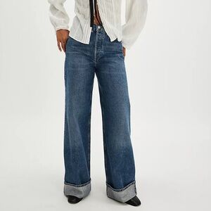 Agolde Wide Leg Jeans in Medium Blue Denim